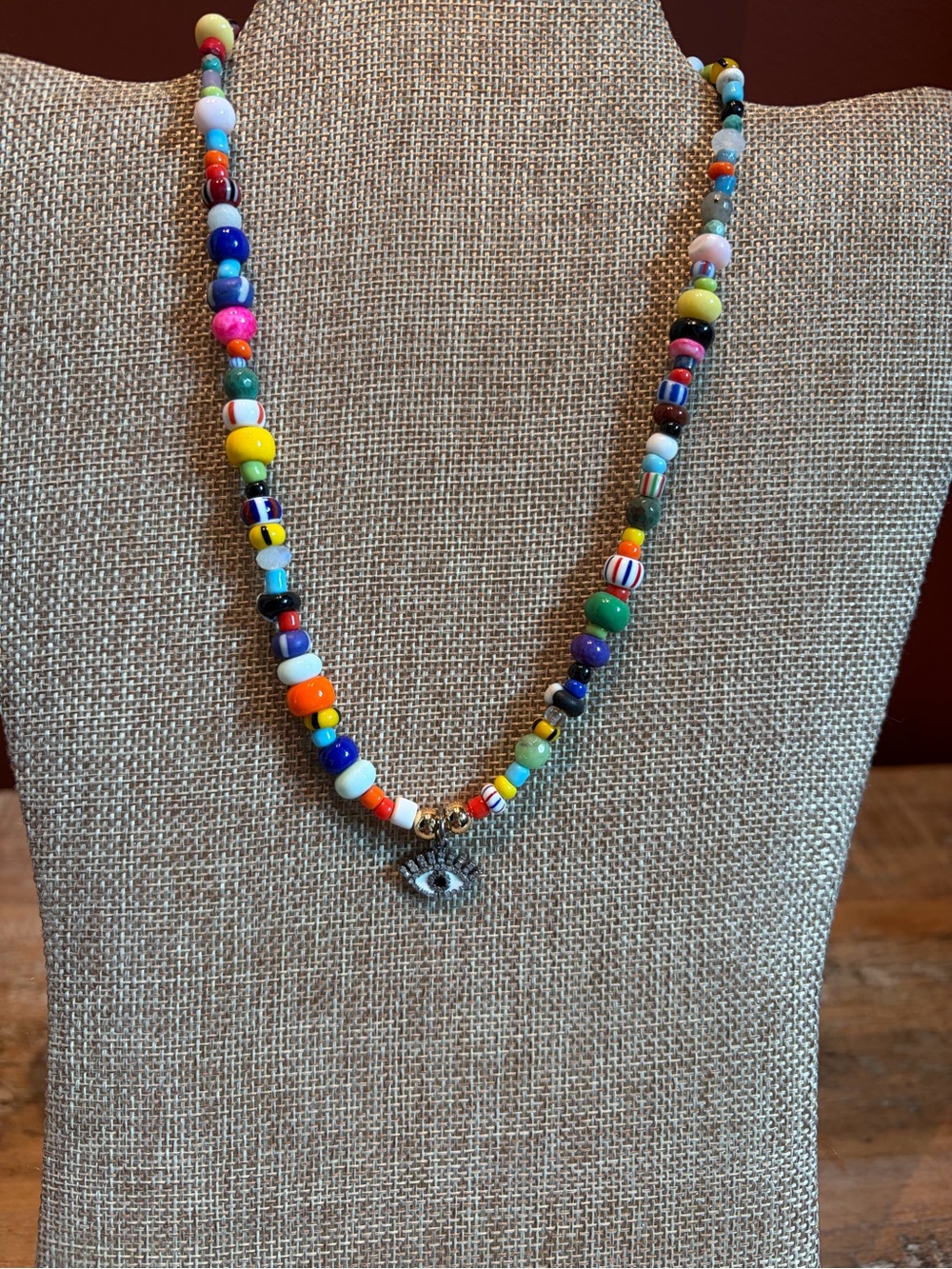 Colorful Beaded Pave Diamond Evil Eye Necklace - Multicolor